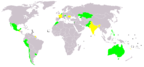 Pays ayant signé (en jaune) et ceux ayant signé et ratifié (en vert) le traité sur la Lune.