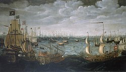 English fireships launched at the Spanish armada off Calais