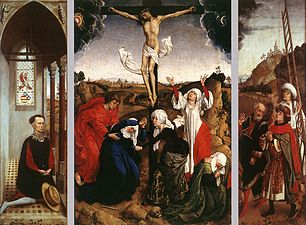 Rogier van der Weyden: Pašijový triptych s donátorem, kolem 1445