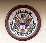 Circular seal with an image of an eagle and the words "Legation" and "United States of America"