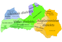 A lett nyelv lív nyelvjárása a térképen a kék árnyalataival jelölve