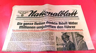 «Hele nasjonen takker Adolf Hitler», overskrift i den tyske avisen Nationalblatt, 8. juli 1940