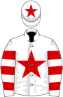 White, red star, hooped sleeves, red star on cap