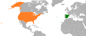 Mapa indicando localização da Espanha e dos Estados Unidos.