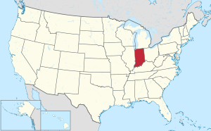 Peta Amerika Serikat dengan Indiana ditandai