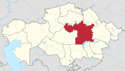 Map of Kazakhstan, location of Karagandy Province highlighted