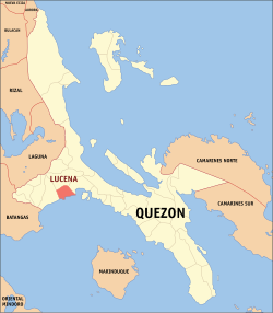 Mapa ng Quezon na nagpapakita ng lokasyon ng Lucena