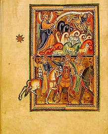 Annunciation to the shepherds (top) and Biblical Magi (bottom). (Saint Louis Psalter, 1190-1200)