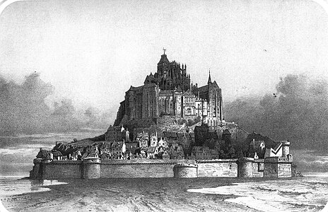 Vista del Mont St Michel, gravat de Thomas Drake, 1856, àlbum Vendée