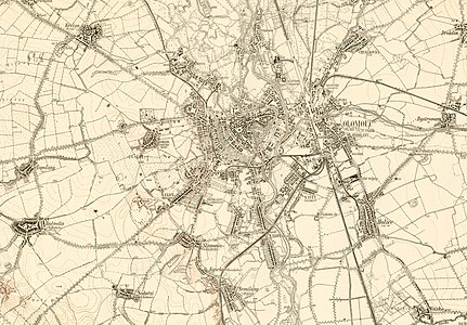 Olomouc a blízké okolí na mapě 3. vojenského mapování v měřítku 1:25 000, stav z roku 1929.