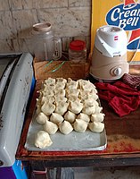 Samosas before being fried, at a sweet shop in Kolkata.