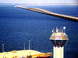 The bridge leading to mainland Saudi Arabia.