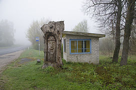 Bus stop shelter made from calcium-silicate bricks in Seliste, Estonia