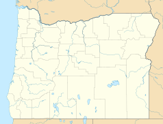 Mapa konturowa Oregonu, u góry po lewej znajduje się punkt z opisem „Portland”