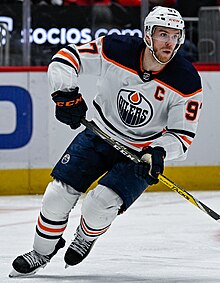Man in hockey uniform skating