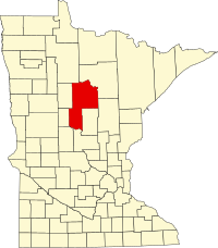 Kort over Minnesota med Cass County markeret