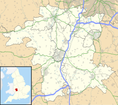 Mapa konturowa Worcestershire, na dole po prawej znajduje się punkt z opisem „Evesham”
