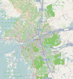 Mapa konturowa Göteborga, w centrum znajduje się punkt z opisem „Victor Hasselblad AB”