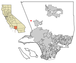 Location of Val Verde in Los Angeles County, California.