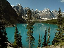 Moraine Lake og Valley of the Ten Peaks i Banff National Park i Alberta i Canada