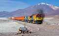 FCAB EMD GR12 and two Clyde GL26C-2 crossing Salar de Ascotan, Chile