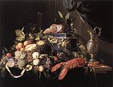 Natură moartă cu rac și fructe - Jan Davidszoon de Heem; ulei pe pânză (cca 1648-1649), Muzeul de Stat, Berlin.