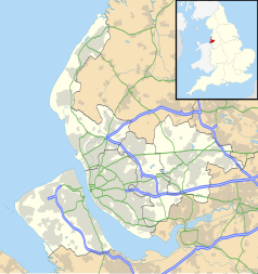Mapa konturowa Merseyside, na dole nieco na lewo znajduje się punkt z opisem „Liverpool”