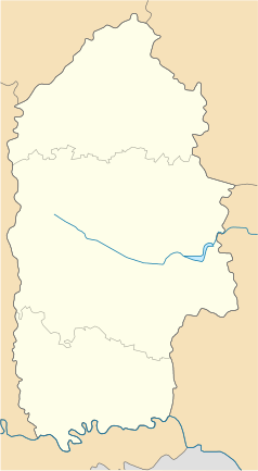 Mapa konturowa obwodu chmielnickiego, u góry nieco na lewo znajduje się punkt z opisem „Pałac Sanguszków w Zasławiu”