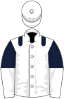 White, dark blue epaulets, dark blue and white halved sleeves