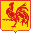 Det franske språkfellesskap/Vallonia har gull skjold med rød hane