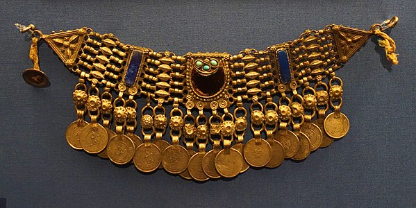 A choker necklace from Afghanistan made from silver and lapis lazuli
