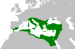 The Empire at its greatest extent under Justinian in 550