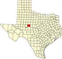 Map of Teksas highlighting Coke County