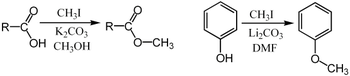 Metilazione di un acido carbossilico o del fenolo con CH3I