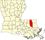 Mapa de Luisiana con la ubicación del Parish Tangipahoa