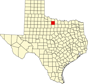 Map of Texas highlighting Archer County