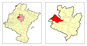 Localização da Cendea de Olza em Navarra e na Cuenca de Pamplona