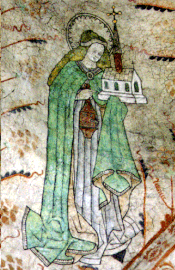 Saint Gertrude of Nivelles (Fresco in Knivsta kyrka, Knivsta, Sweden)