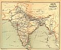 Hartă a căilor ferate indiene din anul 1909. În acel moment, India avea cea de-a patra reţea de căi ferate din lume. Reţeau de căi ferate a fost dezvoltată începând cu anul 1853.