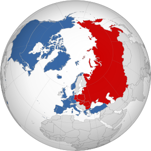 Spojené státy a SSSR s nejbližšími spojenci (1949–1990):      NATO      Varšavská smlouva