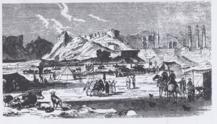 هیئت نمایندگان پروس در تخت جمشید از کتاب ه. بروکش (لایپزیک ۱۸۶۲–۳)
