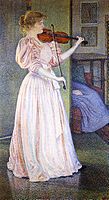 Van Rysselberghes Portret van Irma Sèthe (1894), in een neo-impressionistische stijl.