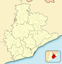 Mapa konturowa prowincji Barcelony, na dole znajduje się punkt z opisem „Museu Barbier-Mueller d’Art Precolombí”