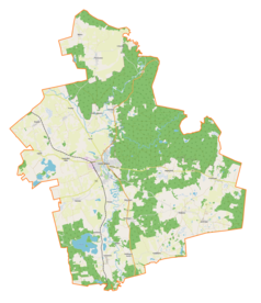 Mapa konturowa gminy Dobre Miasto, blisko centrum na lewo znajduje się punkt z opisem „Kunik”