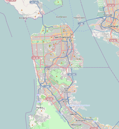 Mapa konturowa San Francisco, u góry znajduje się punkt z opisem „Silvair, Inc.”