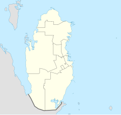 Mapa konturowa Kataru, w centrum znajduje się punkt z opisem „Doha”