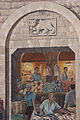 Mahane Yehuda Market, particolare della pittura murale, trompe-l'œil, c. 2000