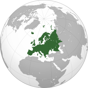 Position of Europe on the world globe