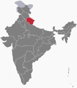 Utarakhandas atrašanās vieta Indijā