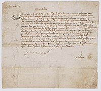 Личен подпис върху писмо на Шарл VII от 30 октомври 1454, Париж, Национален архив